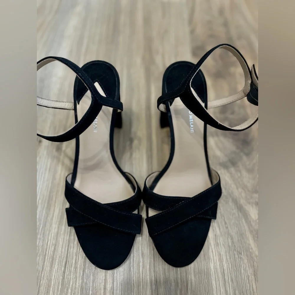 Antonio Melani Geena Nubuck Black Leather Ankle Strap Heels size 6